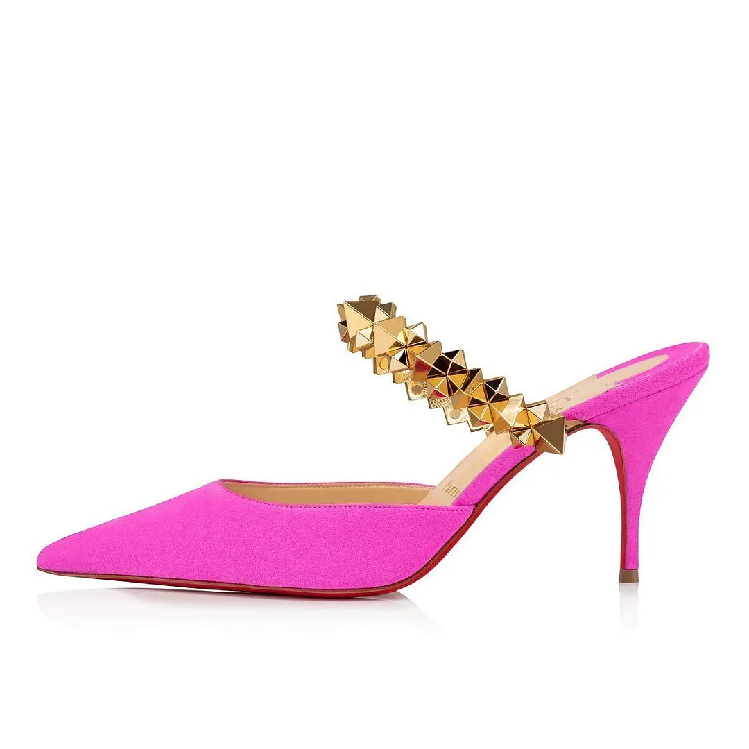 CL 26ss Planet Choc Mule 80 Pink Gold Suede