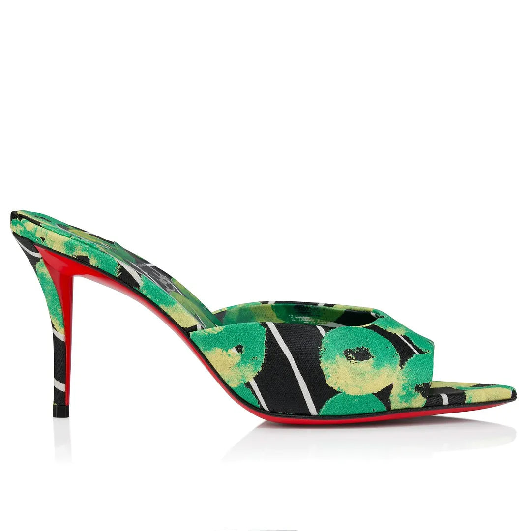 CL 26ss High Heel Mules 85 Green Black Canvas Leather
