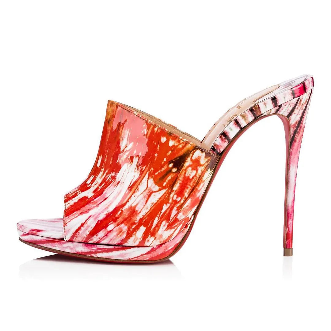CL 26ss High Heel Mules 120 Orange Pink Patent Leather