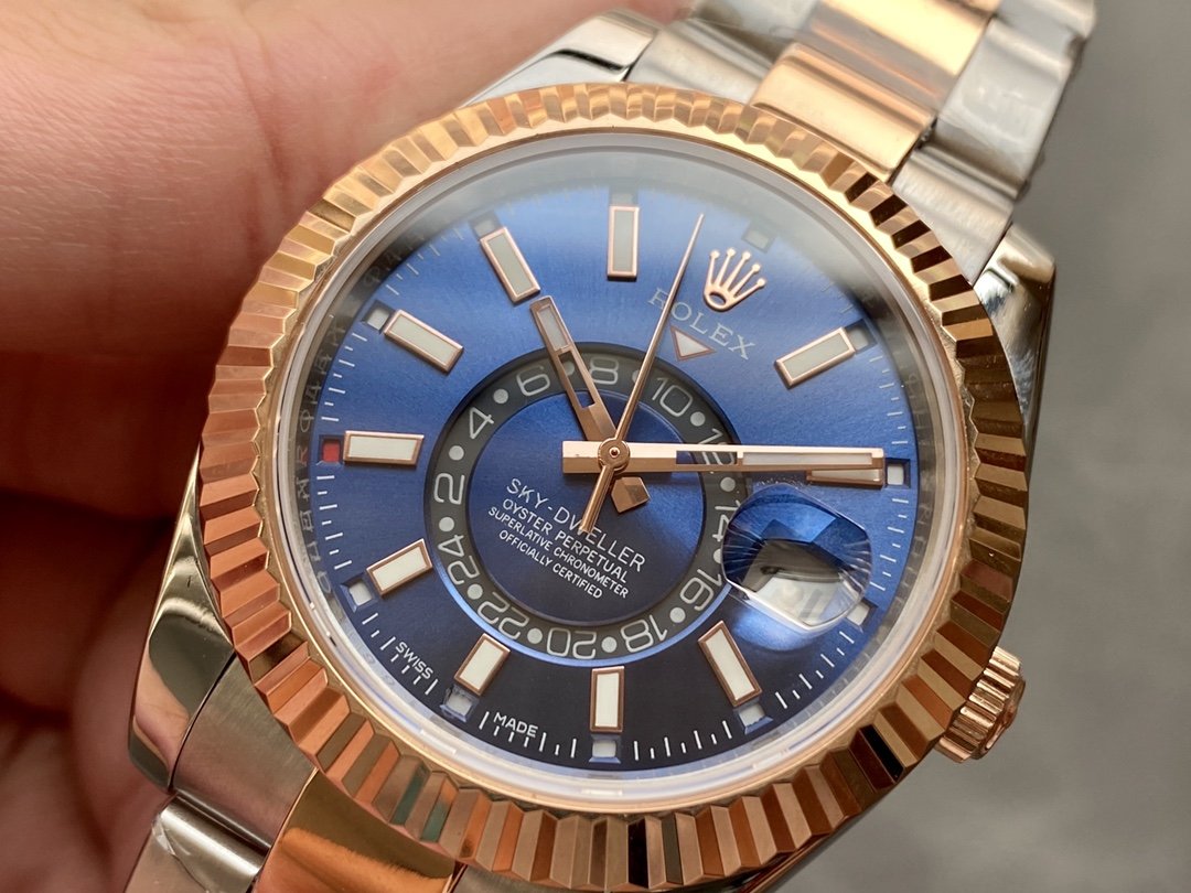 SKY-DWELLER TWO-TONE 42MM ROSE GOLD BEZEL BLUE DIAL