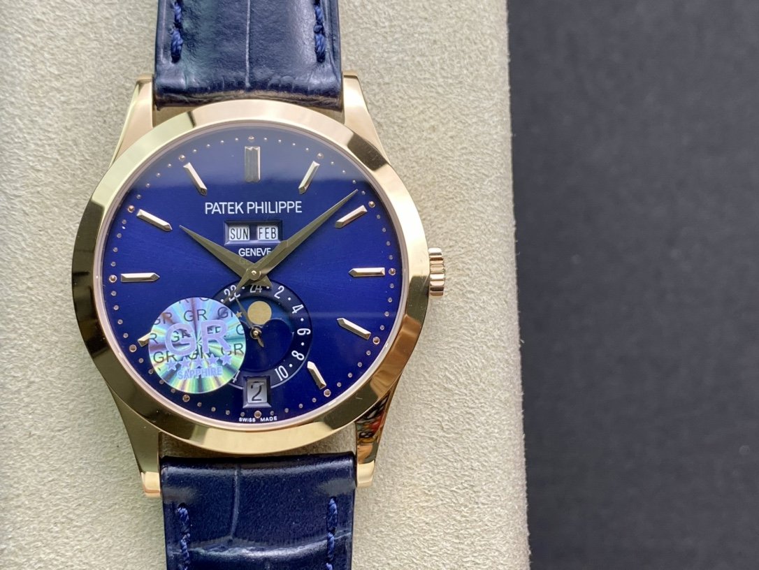 PATEK CALATRAVA MOONPHASE ANNUAL CALENDAR GOLD CASE BLUE DIAL