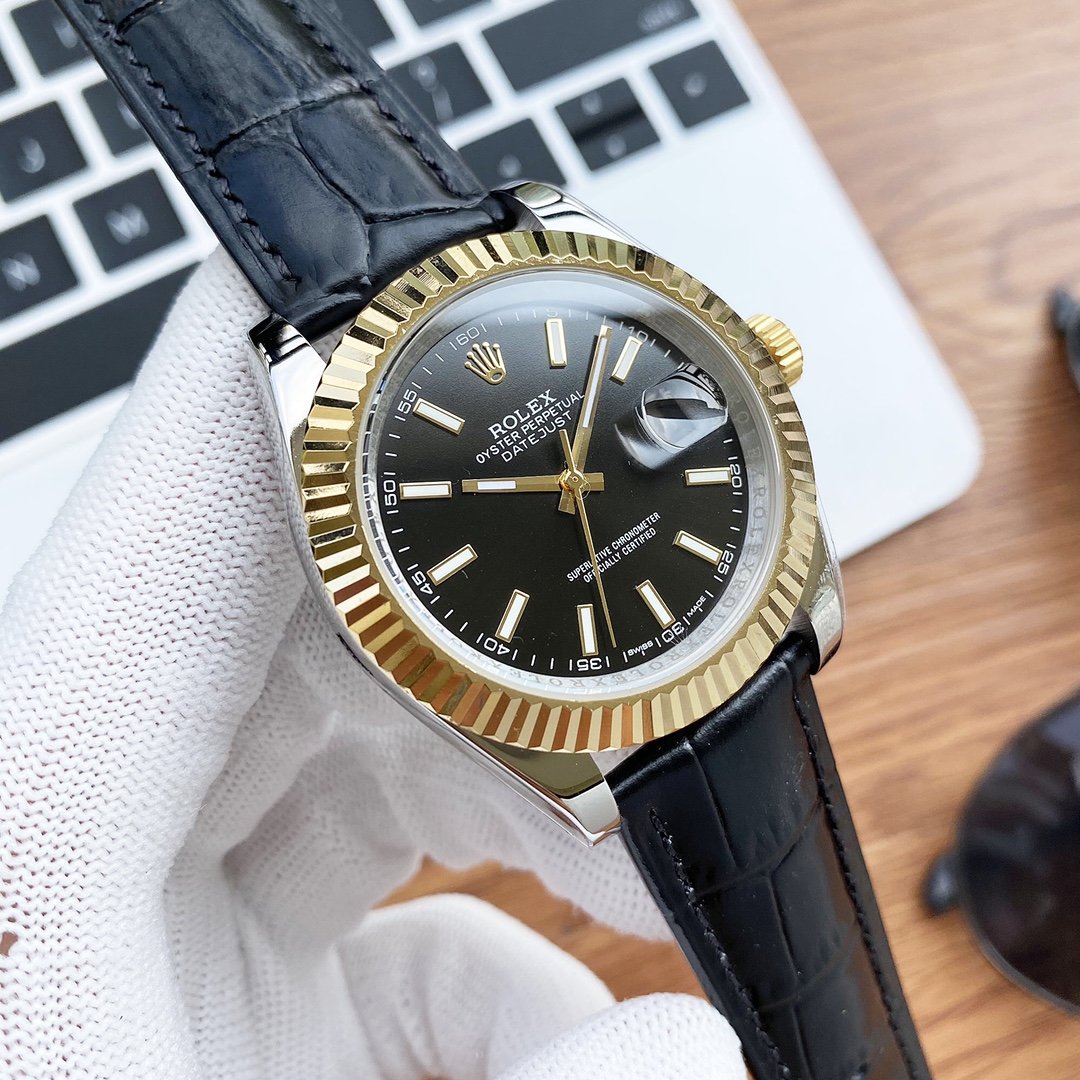 DATEJUST 41 STAINLESS STEEL LEATHER STRAP