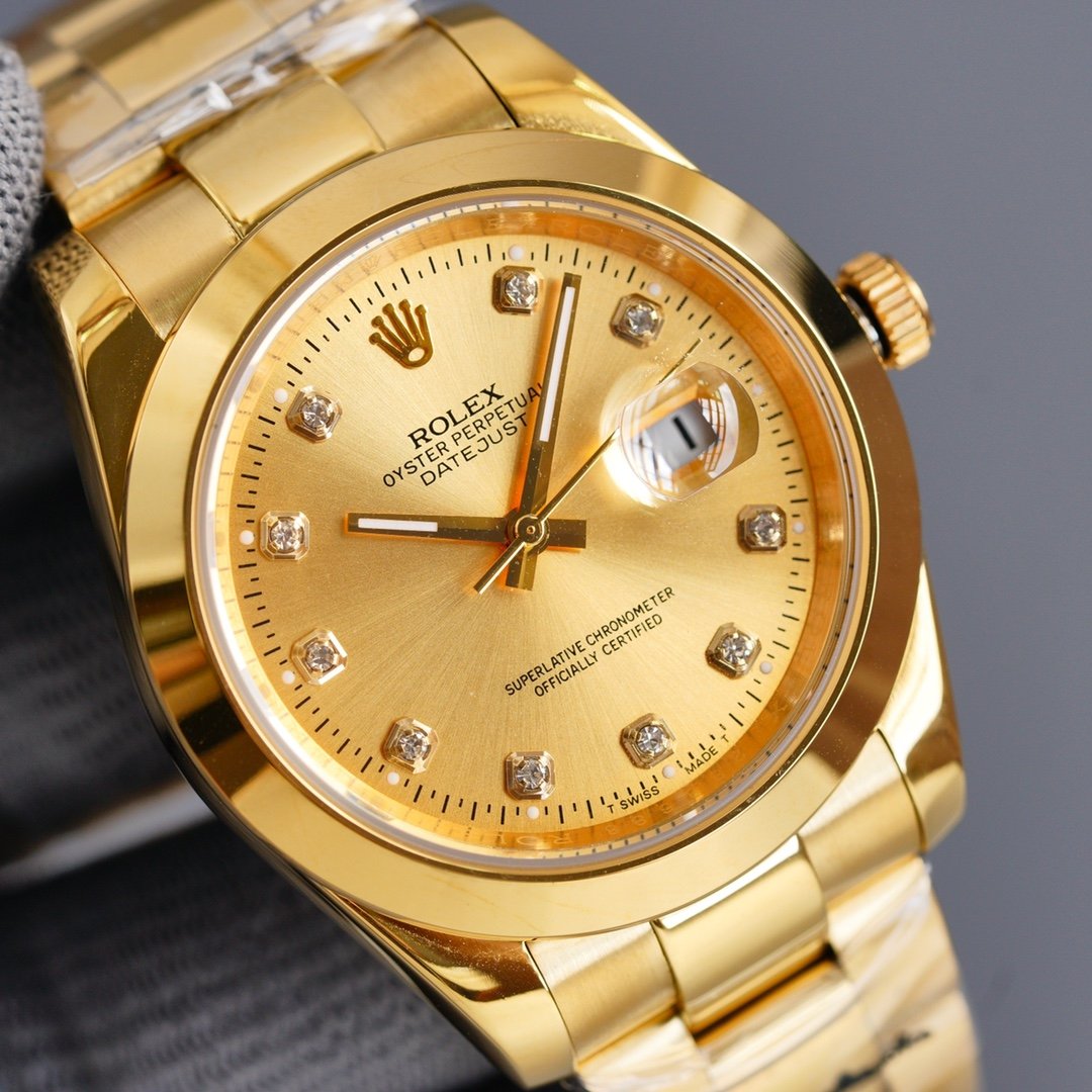 DATEJUST 41MM GOLD SMOOTH BEZEL DIAMOND NUMERALS