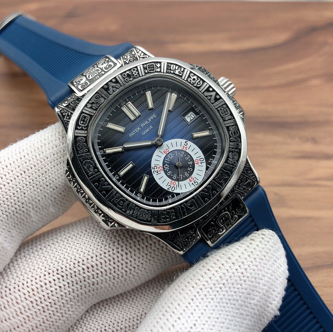 PATEK NAUTILUS SECONDTIME WHITE GOLD HAND ENGRAVED