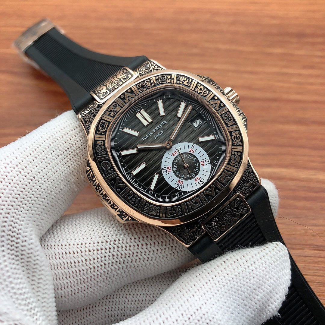 PATEK NAUTILUS SECONDTIME GOLD HAND ENGRAVED