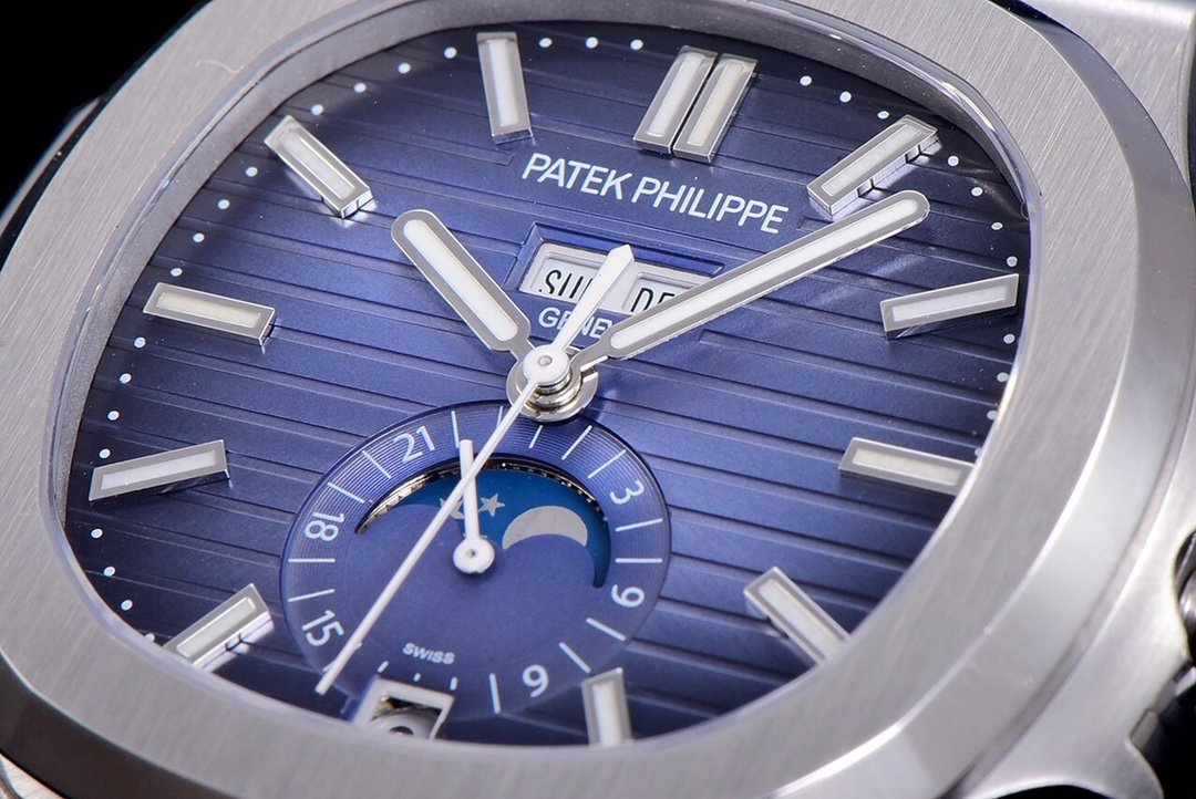 PATEK NAUTILUS MOONPHASE ANNUAL CALENDAR BLUE DIAL LEATHER