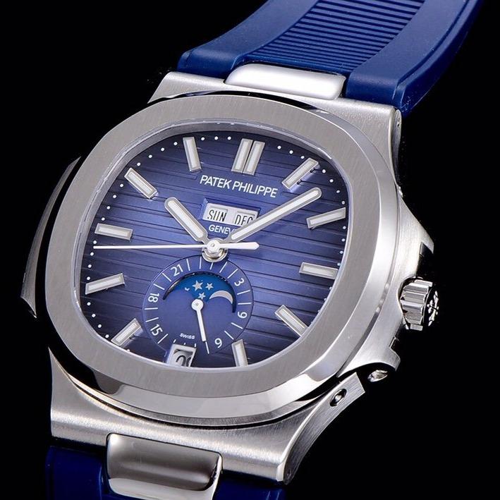 PATEK NAUTILUS MOONPHASE ANNUAL CALENDAR BLUE DIAL RUBBER