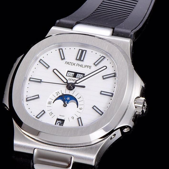 PATEK NAUTILUS MOONPHASE ANNUAL CALENDAR WHITE DIAL RUBBER