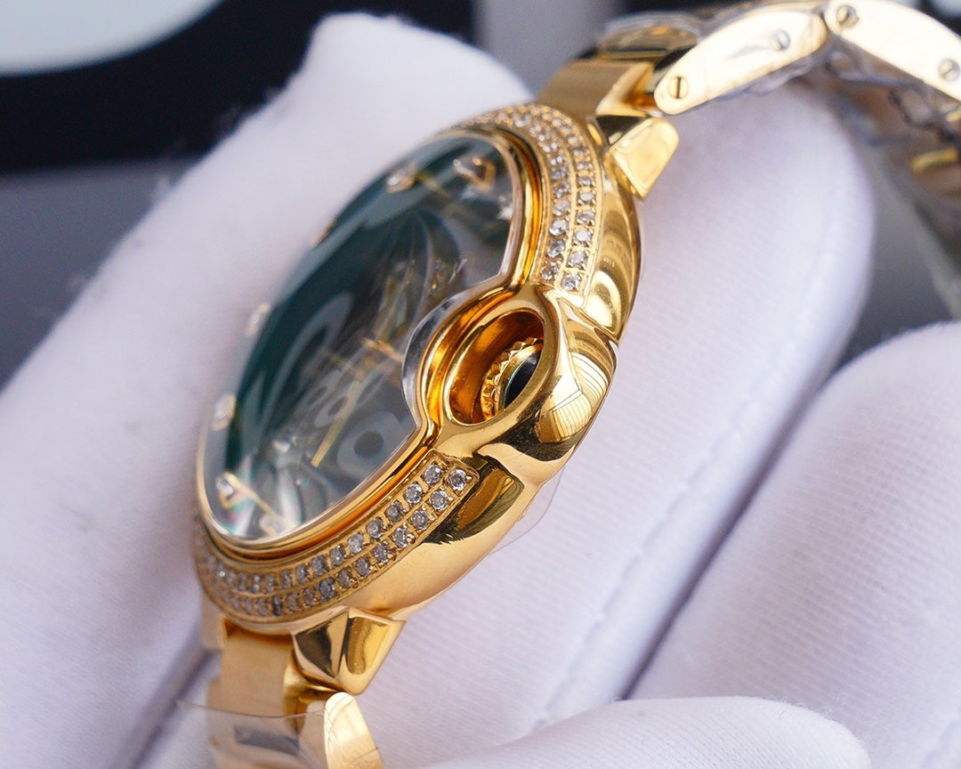 BALLON BLEU 33MM GOLD GREEN DIAL DIAMOND NUMERALS