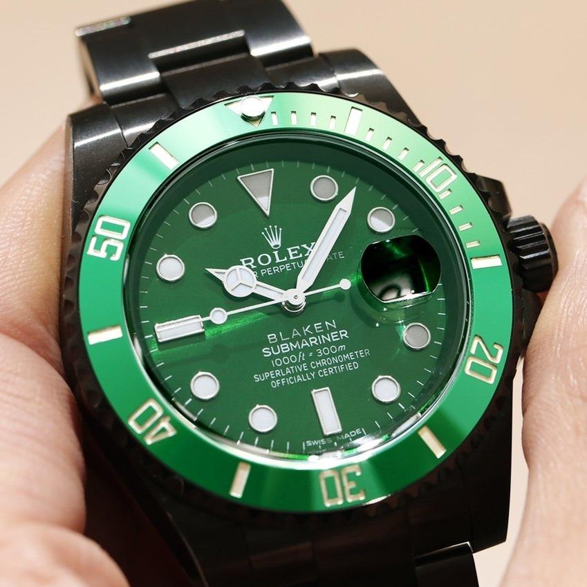 SUBMARINER 40MM CUSTOM ALL BLACK GREEN BEZEL