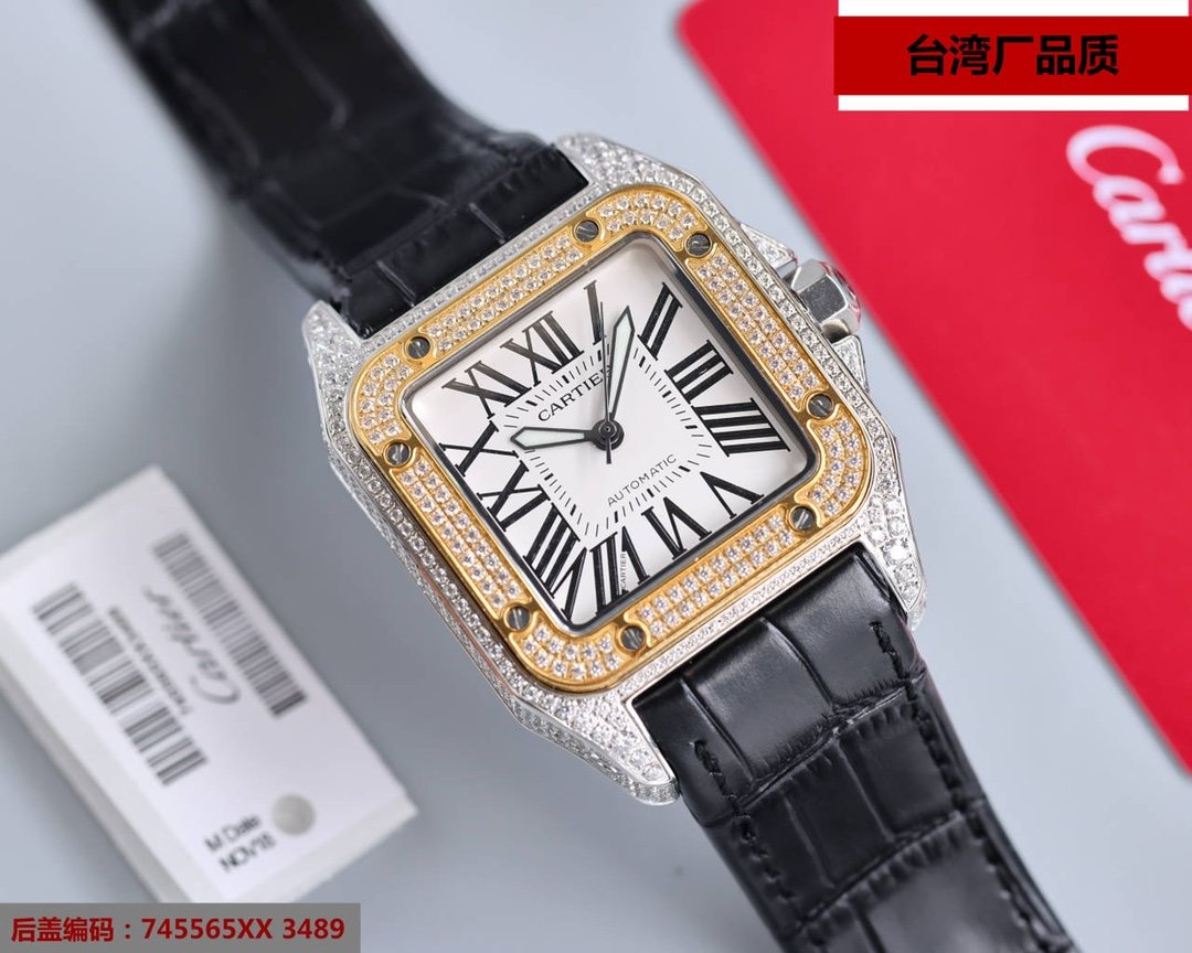 SANTOS 100XL 42MM DIAMOND GOLD BEZEL