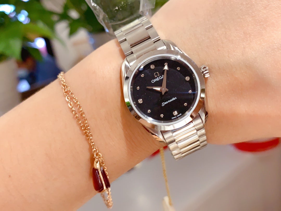AQUA TERRA 28MM QUARTZ STEEL BLACK DIAL