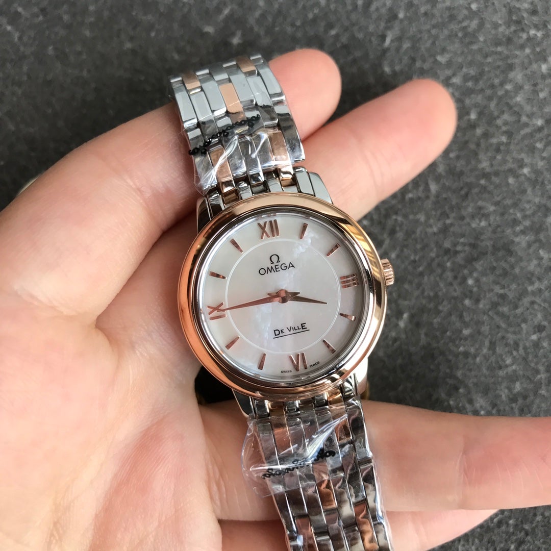 DEVILLE PRESTIGE 27MM QUARTZ ROSE GOLD STEEL MOP DIAL