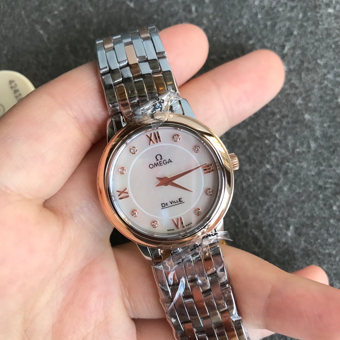 DEVILLE PRESTIGE 27MM QUARTZ ROSE GOLD STEEL DIAMOND NUMERALS
