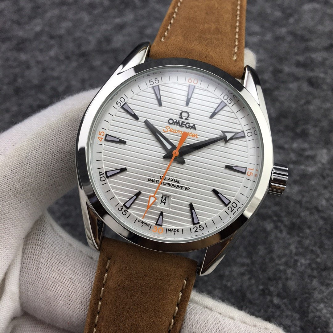 SEAMASTER AQUA TERRA 150M CO-AXIAL STEEL CASE WHITE DIAL BROWN LEATHER