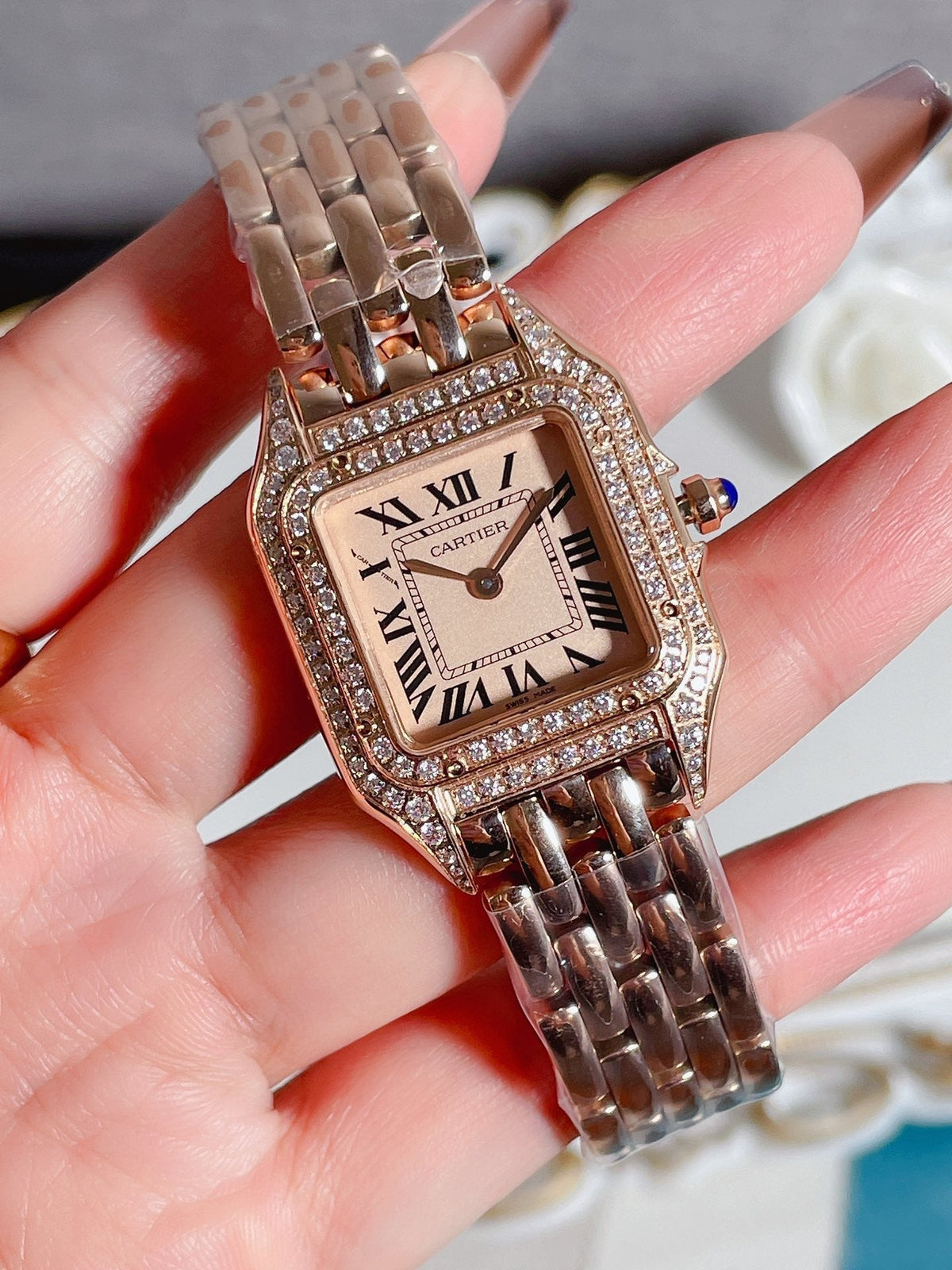 PANTHERE 27MM QUARTZ ROSE GOLD DIAMOND BEZEL