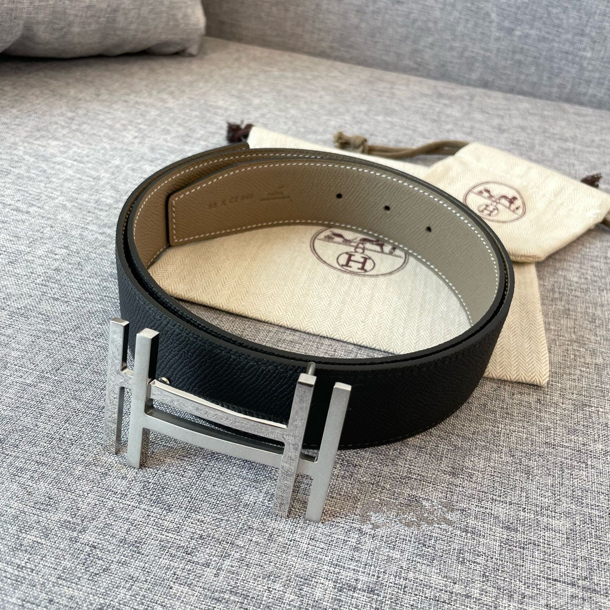 DOUBLE H 38MM BLACK GREY LEATHER