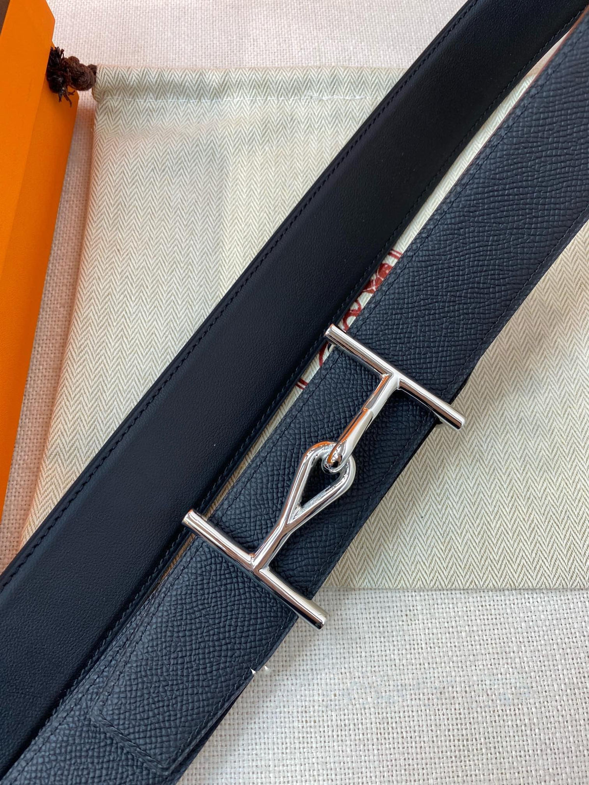 H JUMBO BELT 38MM SILVER BUCKLE DARK BLUE BLACK LEATHER