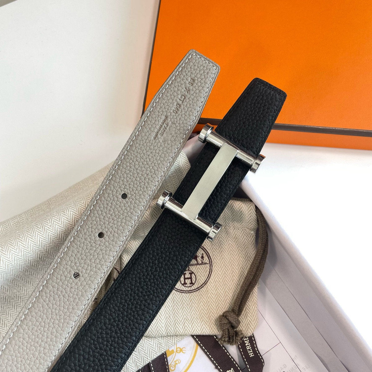 H AGORA BELT 32MM BLACK GREY LEATHER
