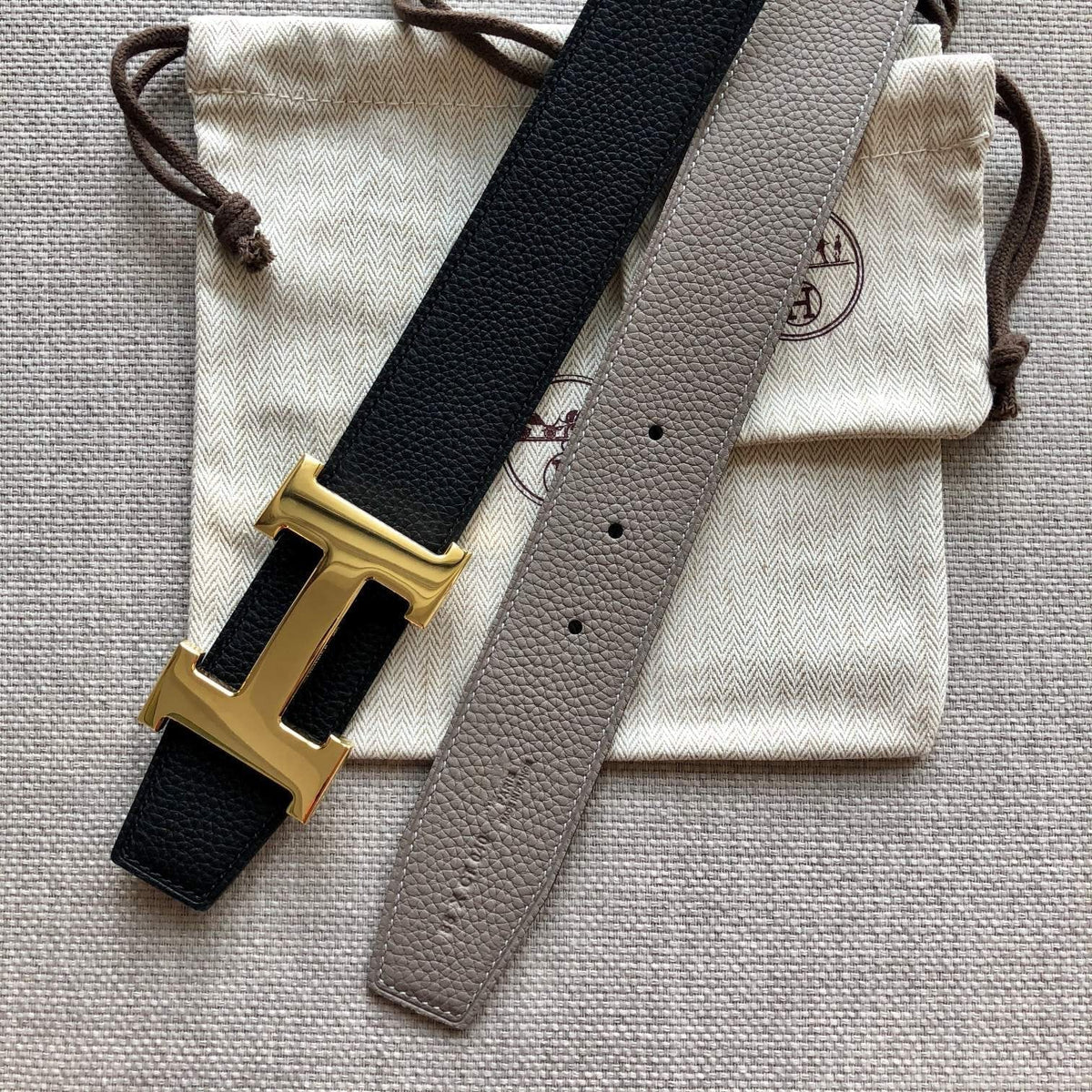 H CONTANCE BELT 38MM BLACK GREY LEATHER
