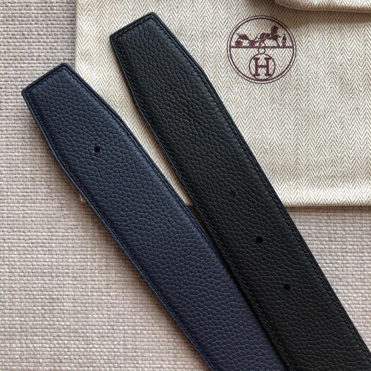 H CONTANCE BELT 38MM BLACK DARK BLUE LEATHER