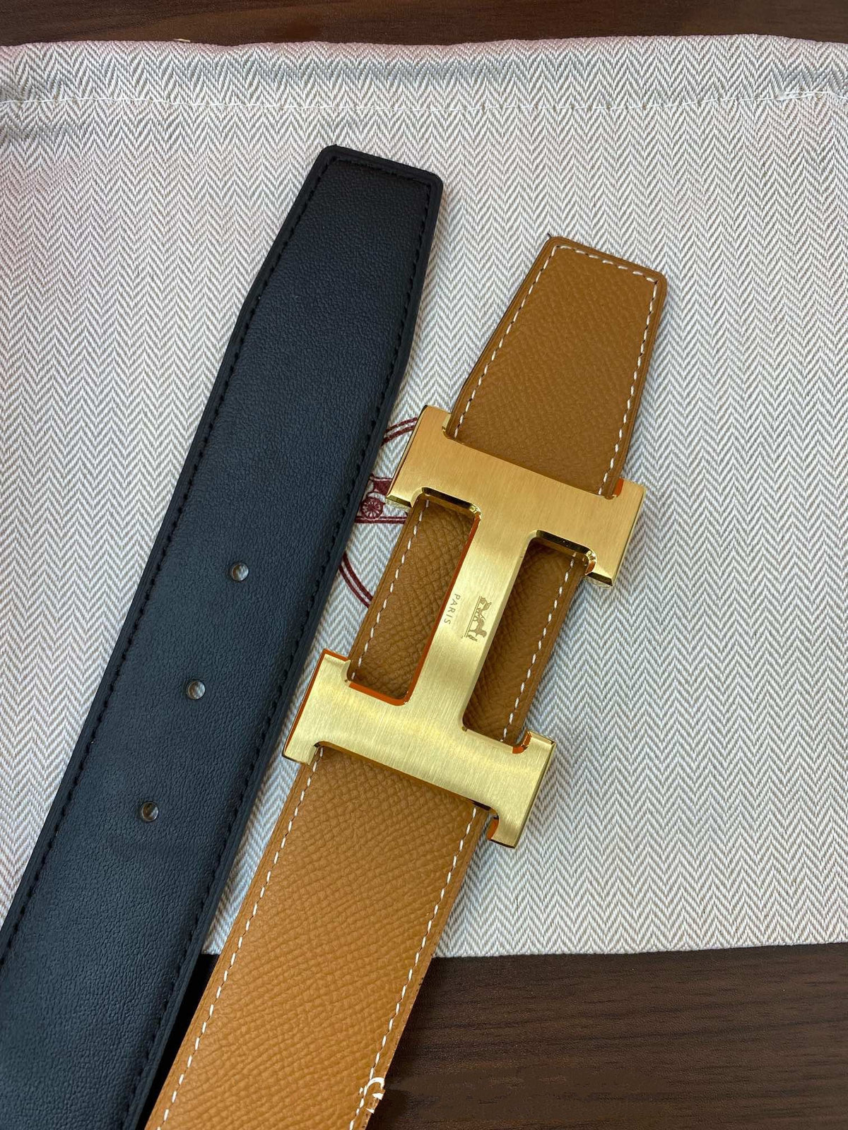 H CONTANCE BELT 38MM GOLD BUCKLE GOLD BLUE LEATHER