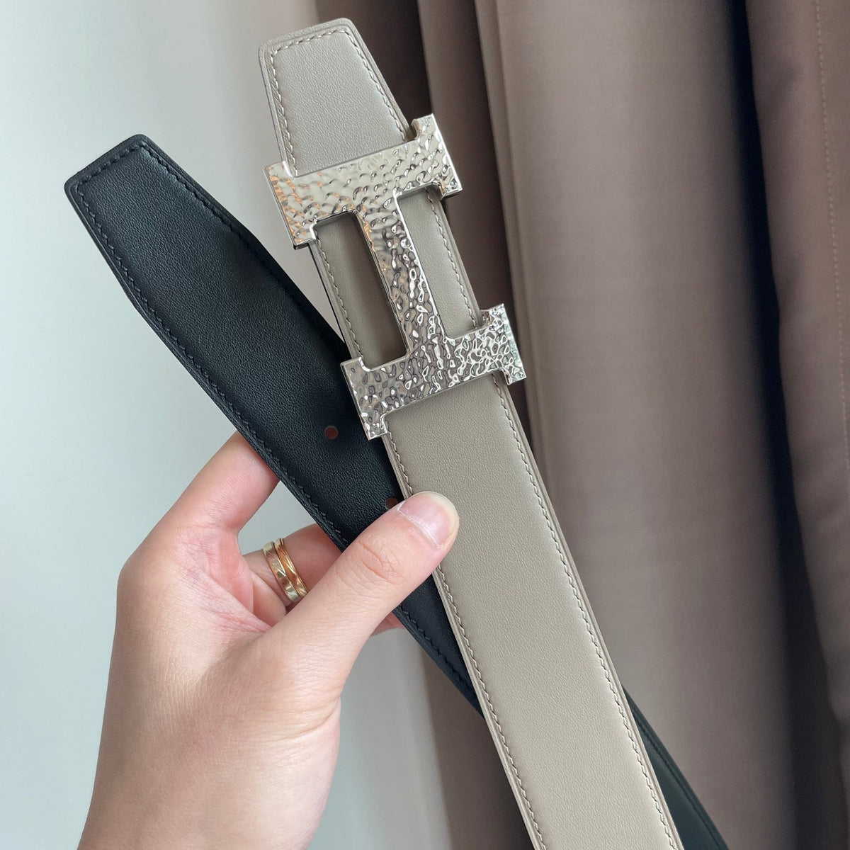 H MARTELEE BELT 38MM BLACK GREY LEATHER