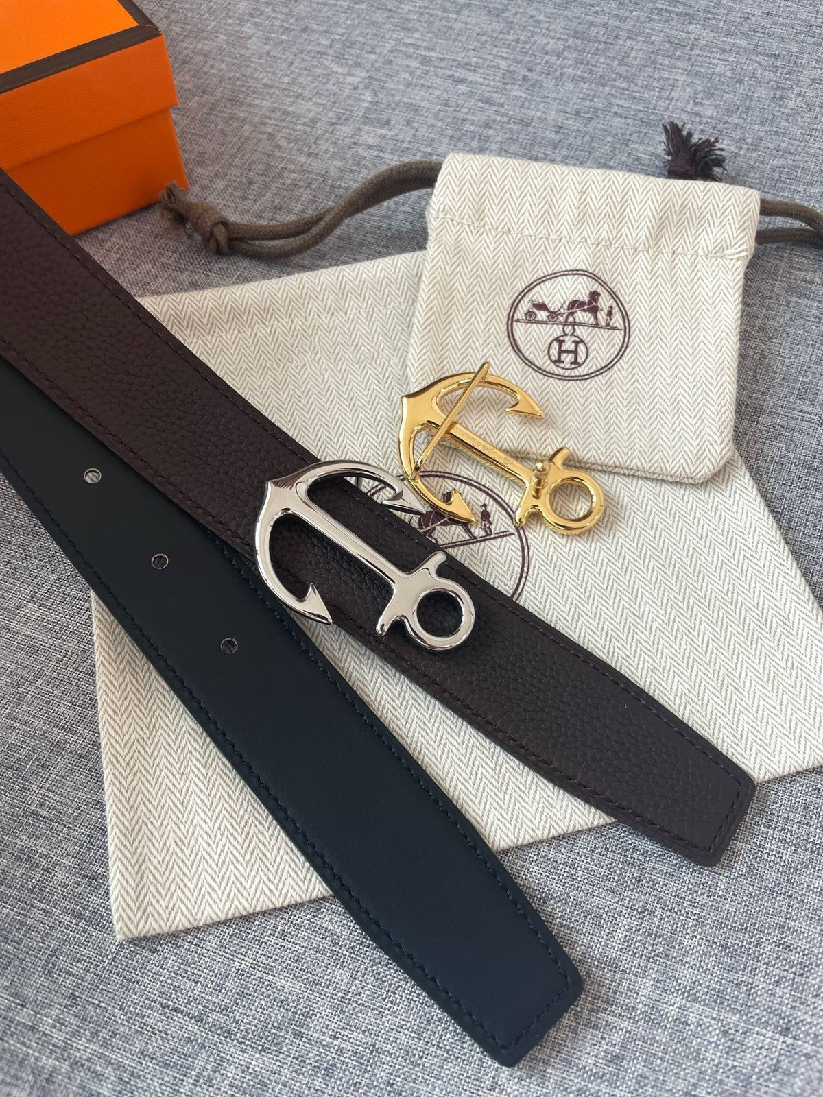 H CARGO BELT 32MM CHOCOLATE BLACK LEATHER