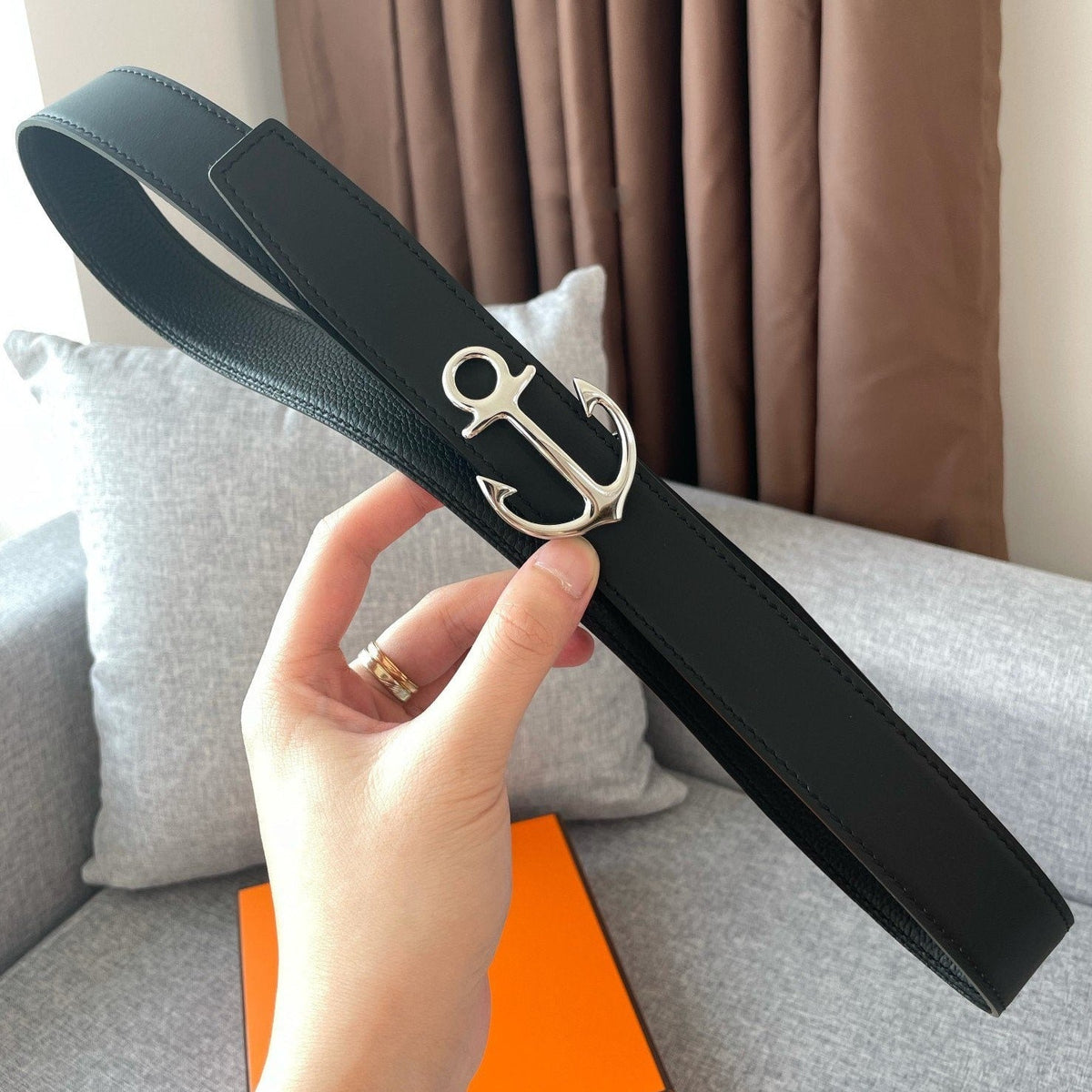 H CARGO BELT 32MM BLACK LEATHER