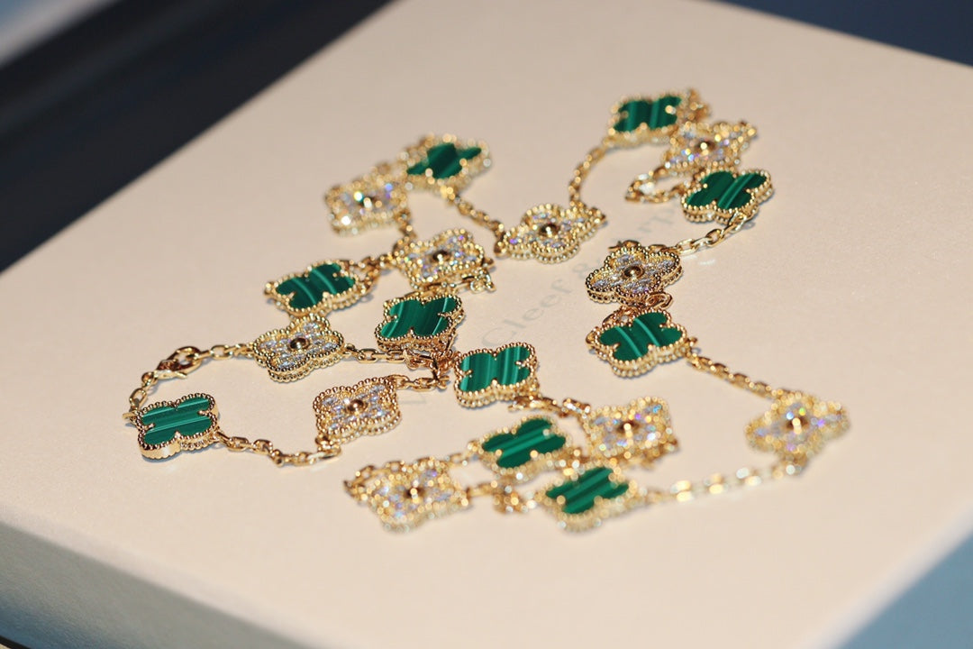 CLOVER 20 MOTIFS MALACHITE DIAMOND GOLD