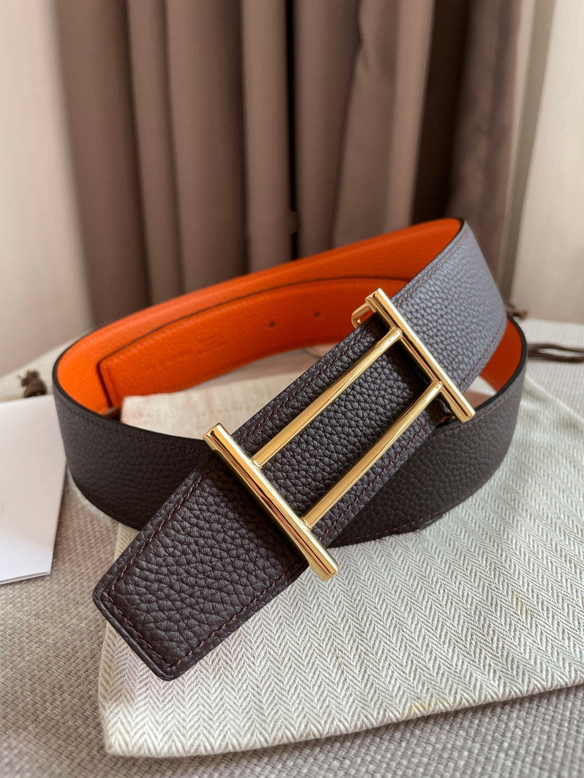 H FACE RIVERSIBLE  SKIN TWO SIDES ORANGE BROWN 3.8CM