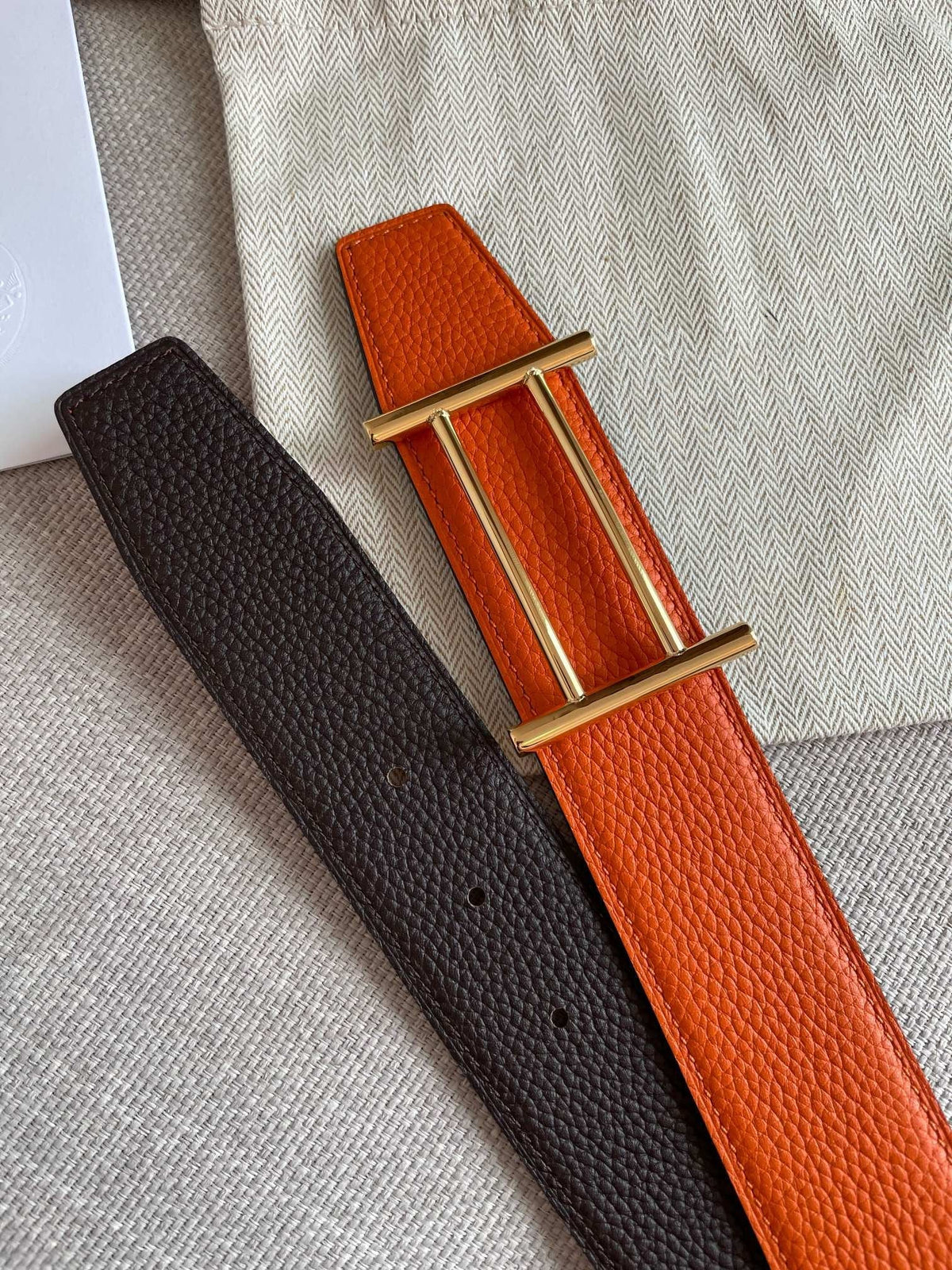 H FACE RIVERSIBLE  SKIN TWO SIDES ORANGE BROWN 3.8CM