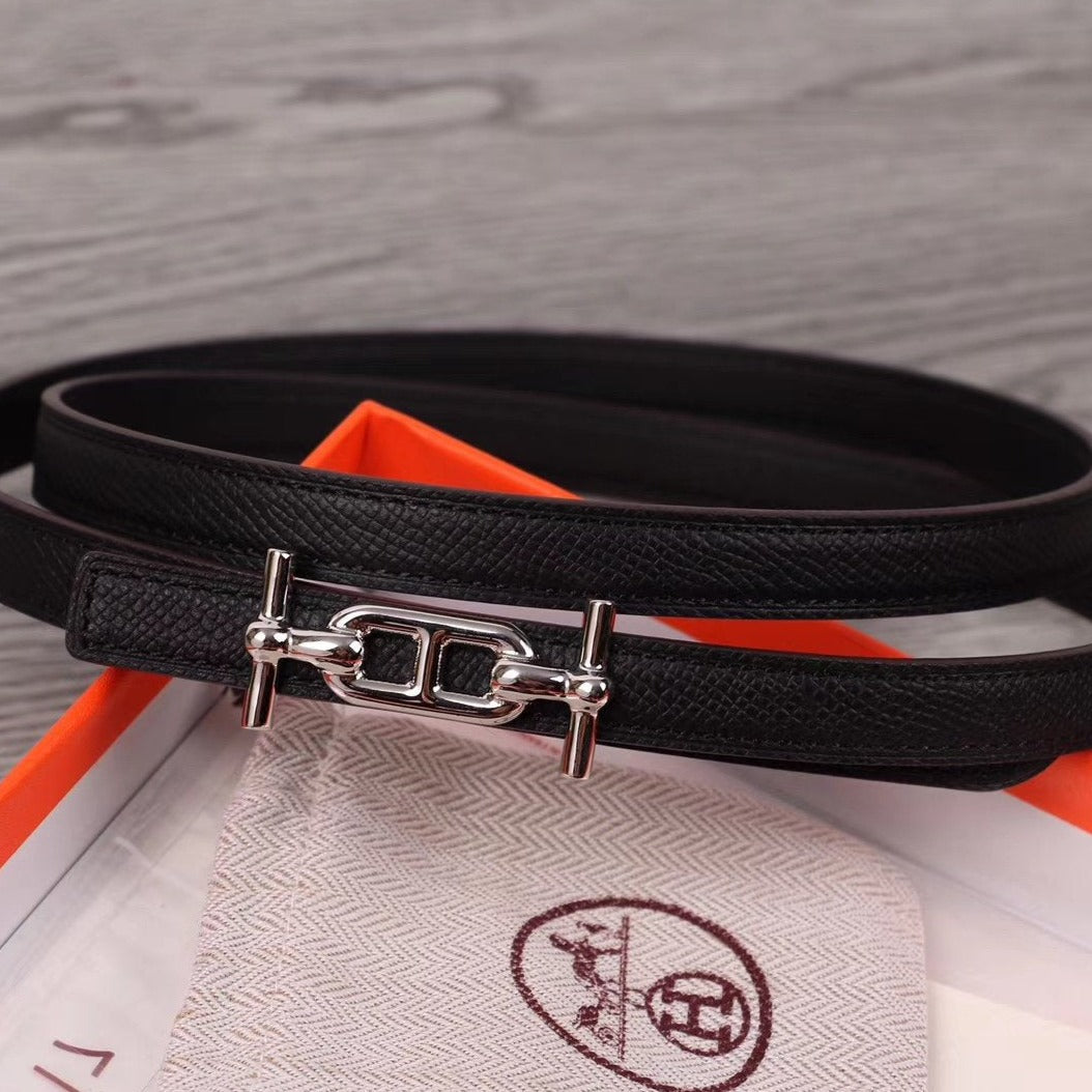 H WOMEN'S BELT 13MM SILVER BUCKLE BLACK LEATHER