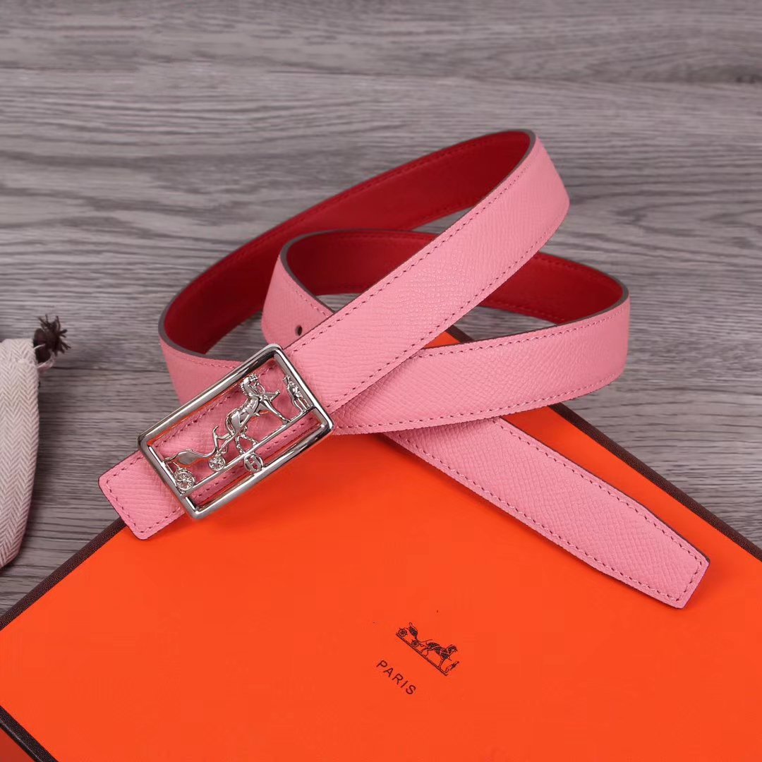 H BELT WOMEN SILVER BUCKLE 24MM ROSE RED LEATHER