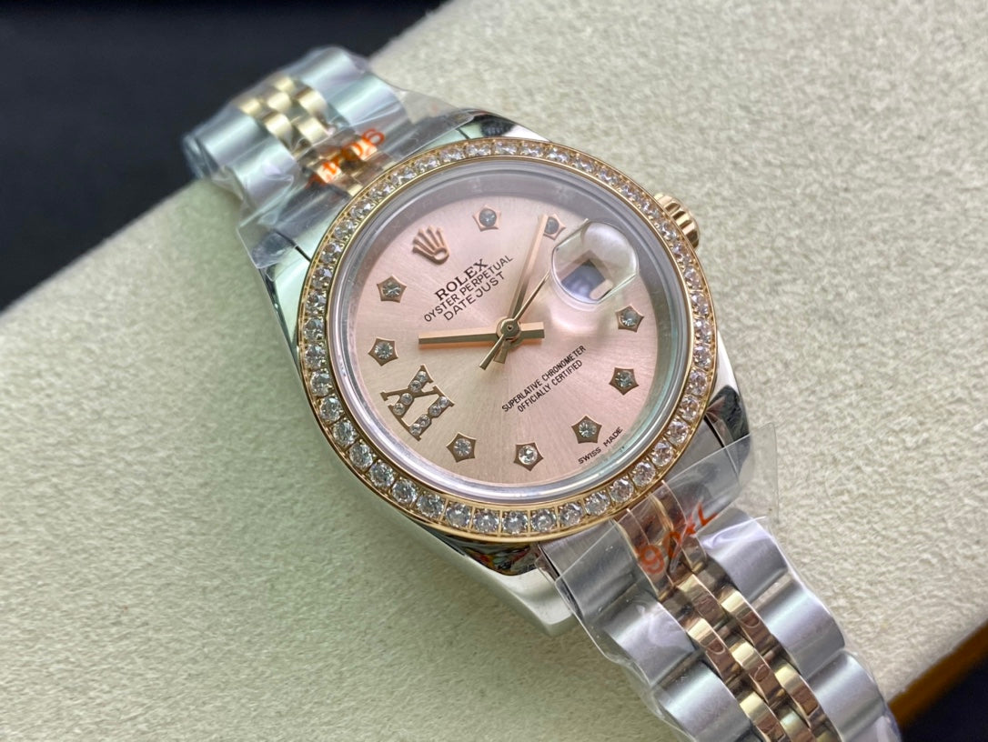 DATEJUST 28 TWO-TONE PINK GOLD DIAMOND BEZEL