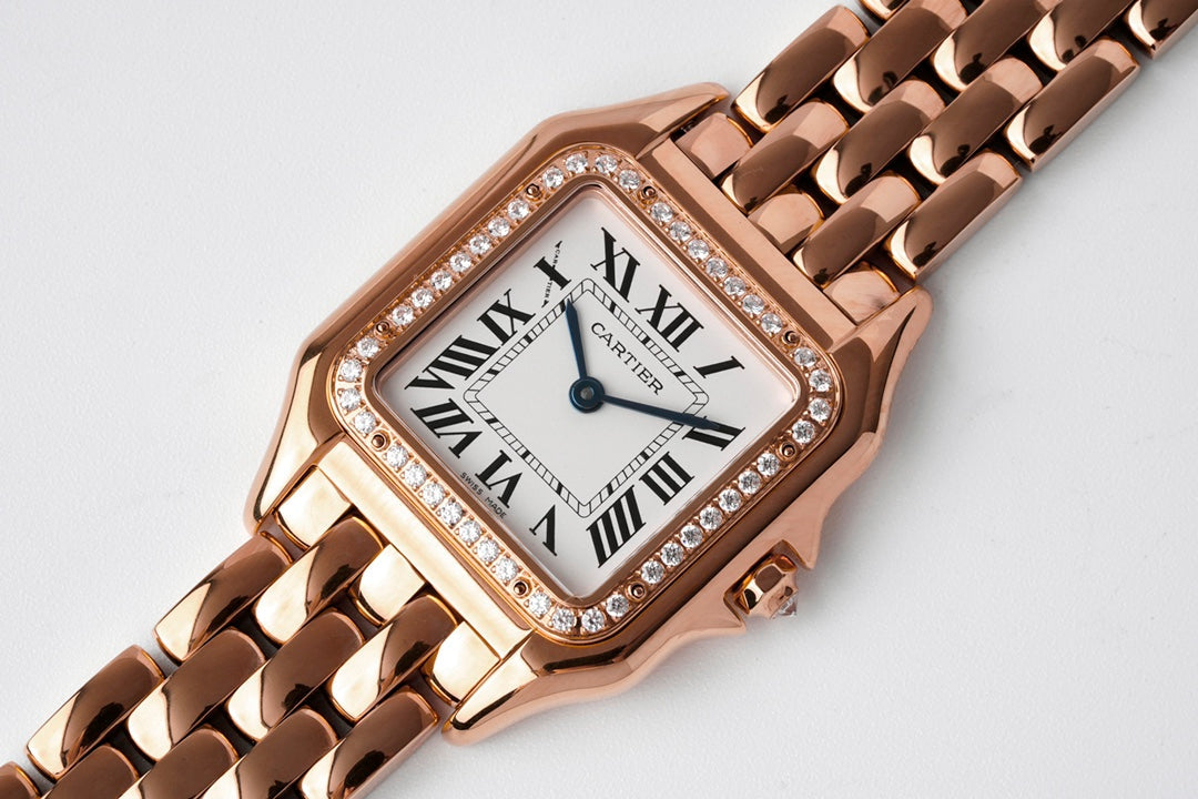 PANTHERE 27MM PINK GOLD CASE DIAMOND BEZEL WHITE DIAL