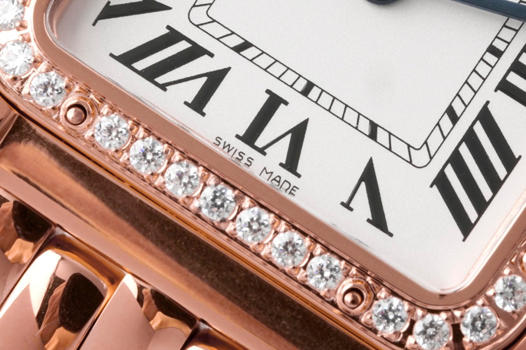 PANTHERE 27MM PINK GOLD CASE DIAMOND BEZEL WHITE DIAL