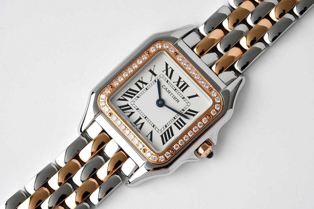 PANTHERE 27MM PINK GOLD SILVER CASE DIAMOND BEZEL WHITE DIAL
