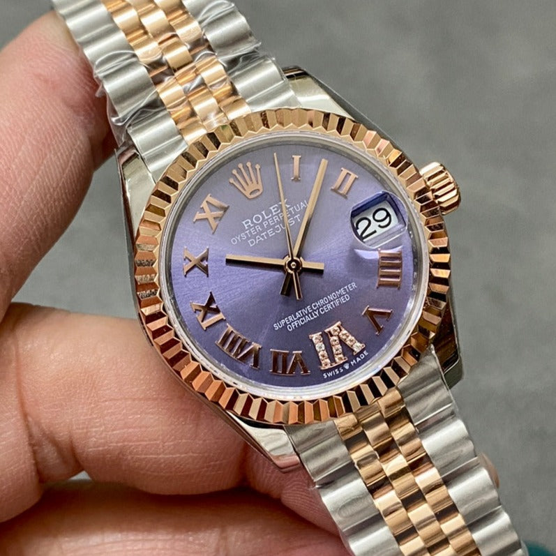 DATEJUST 31MM PINK GOLD STEEL PURPLE DIAL