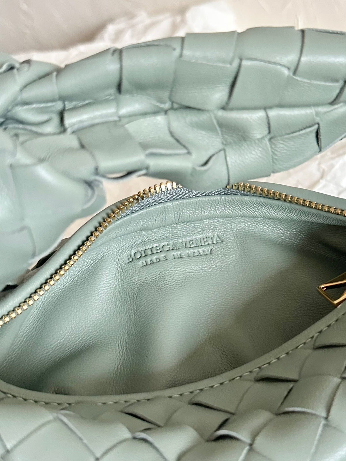 BV MINI JODIE 28CM MINT GREEN LAMBSKIN LEATHER