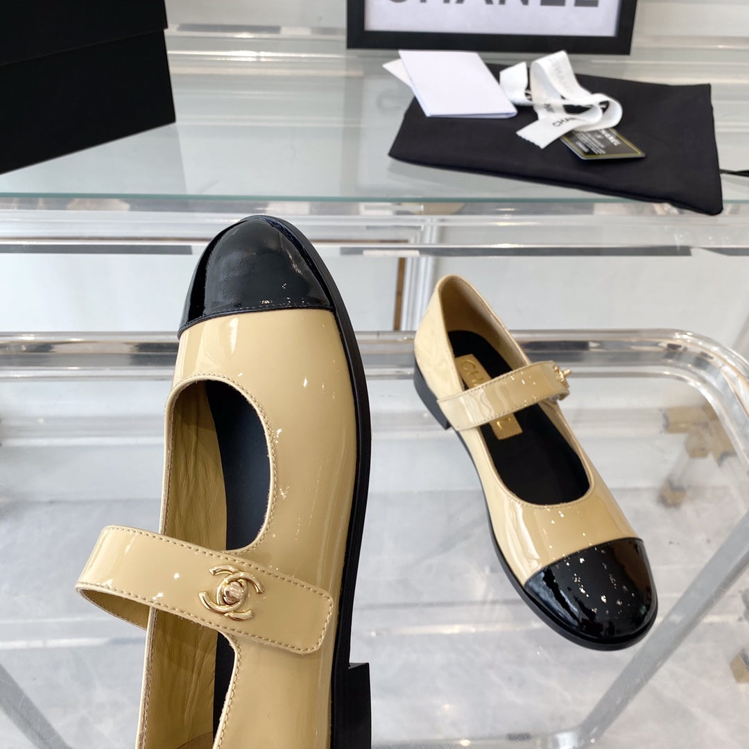 mary janes beige black patent calfskin