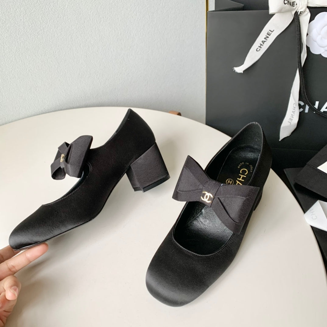 mary jane 60 black calfskin silk bow