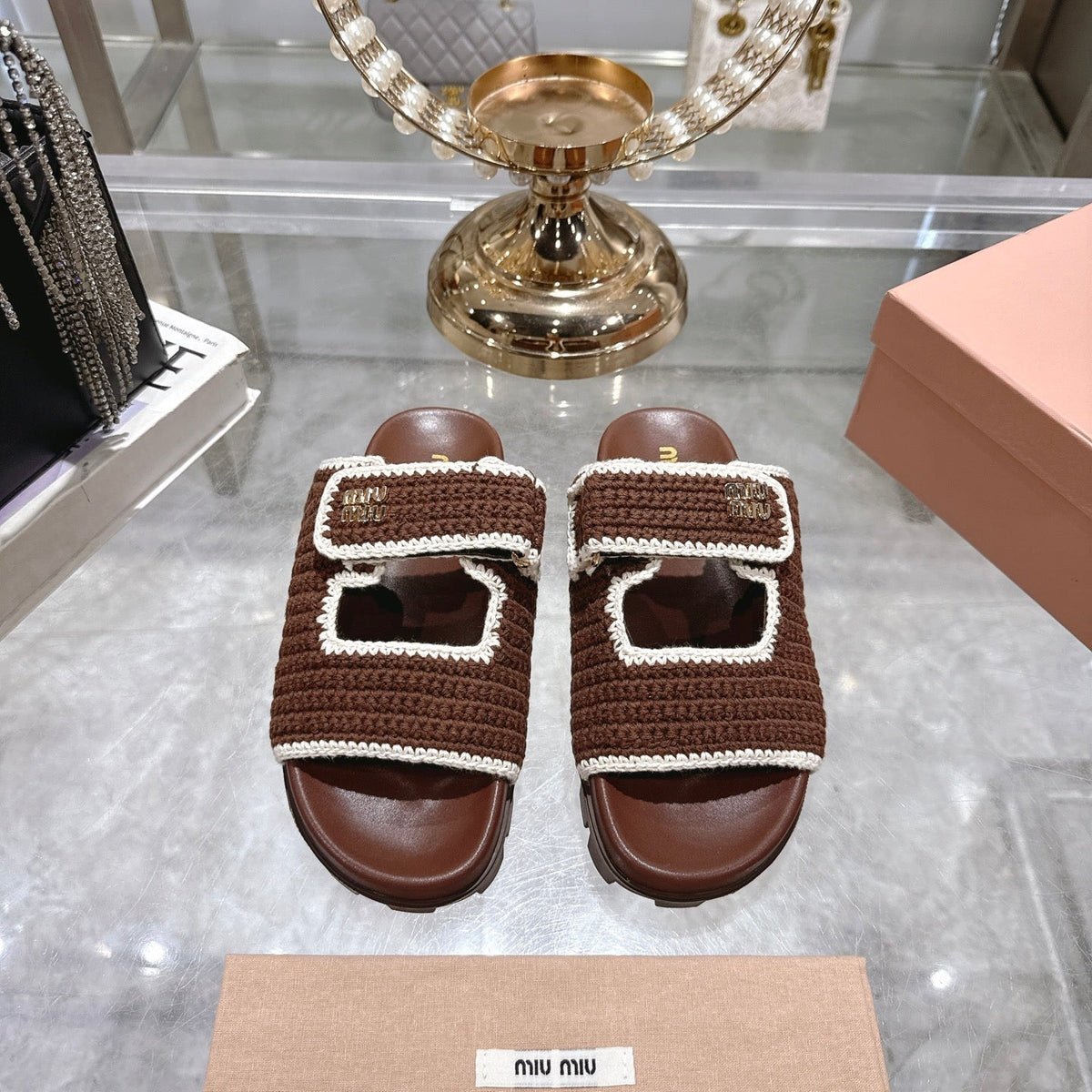 Miumiu 25 Sandal Brown Woven Sheepskin 174741
