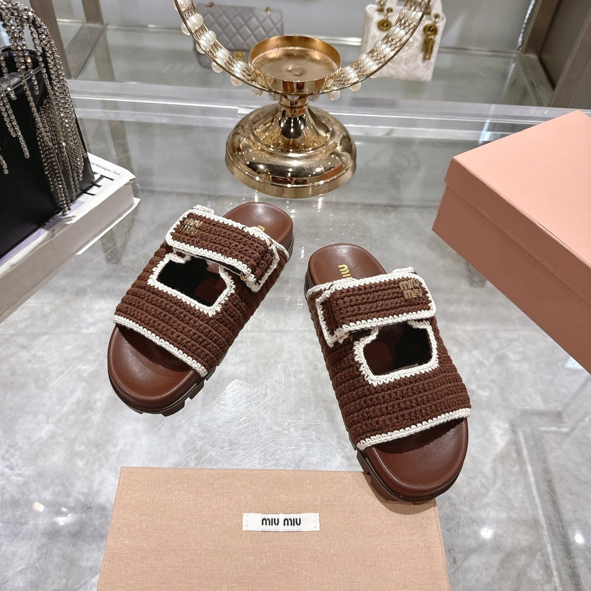 Miumiu 25 Sandal Brown Woven Sheepskin 174741