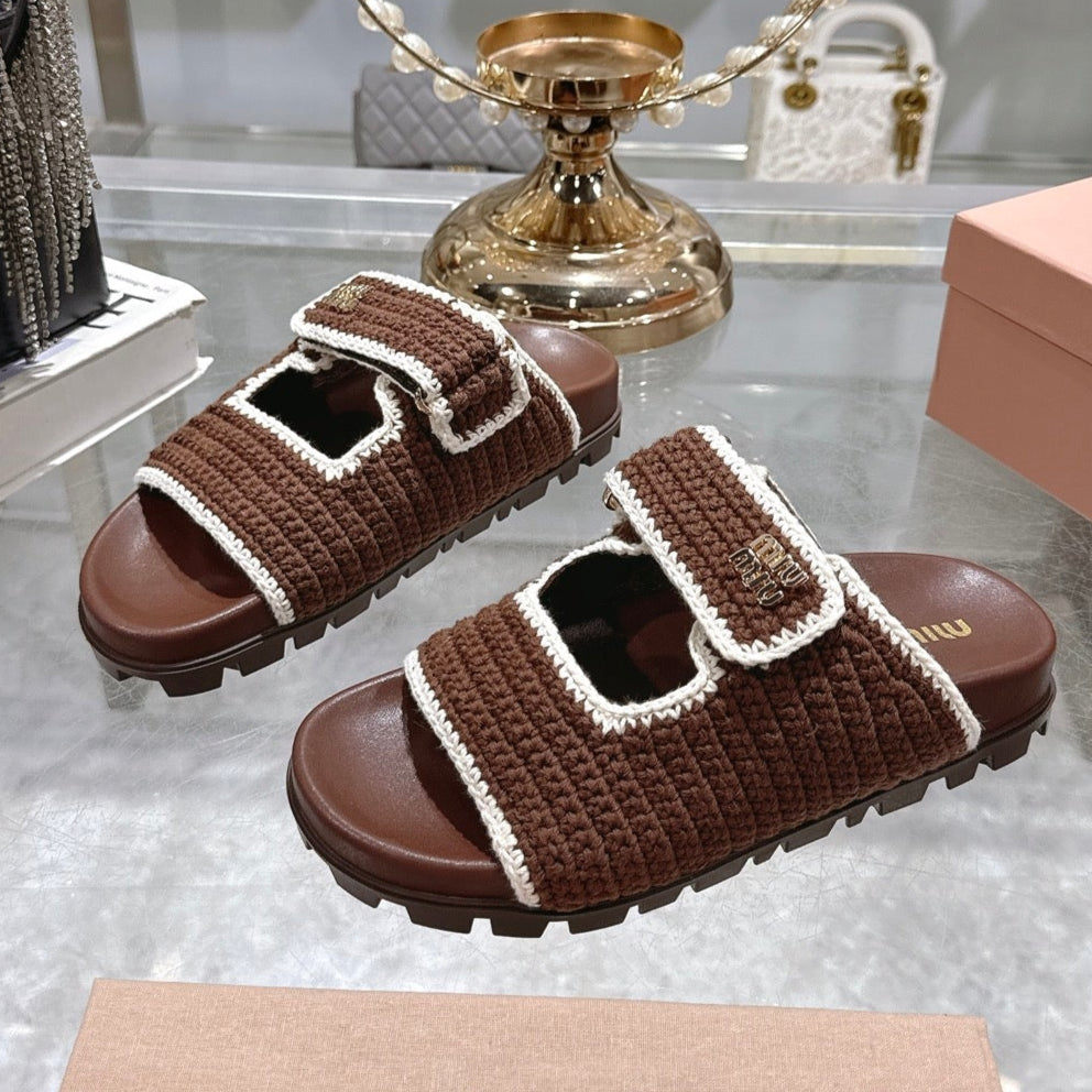 Miumiu 25 Sandal Brown Woven Sheepskin 174741