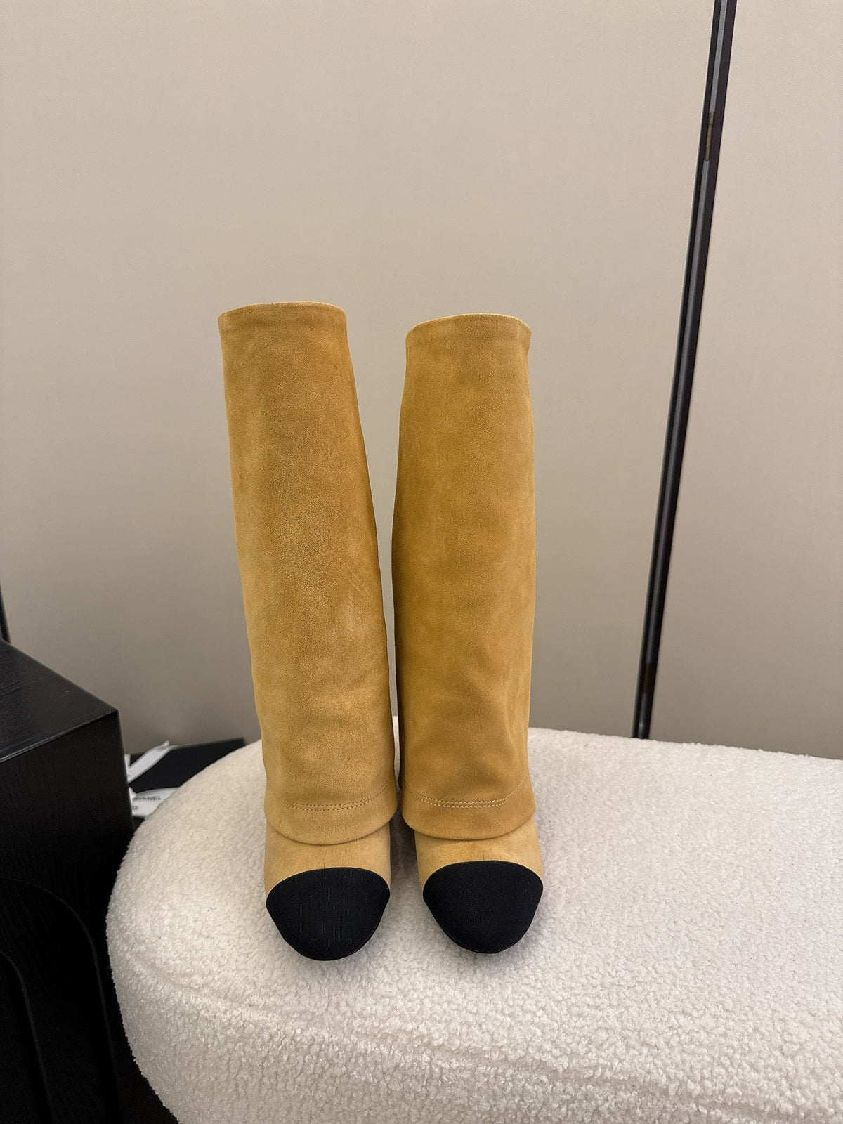 Chanel High Boot Beige Black Suede Leather 175157