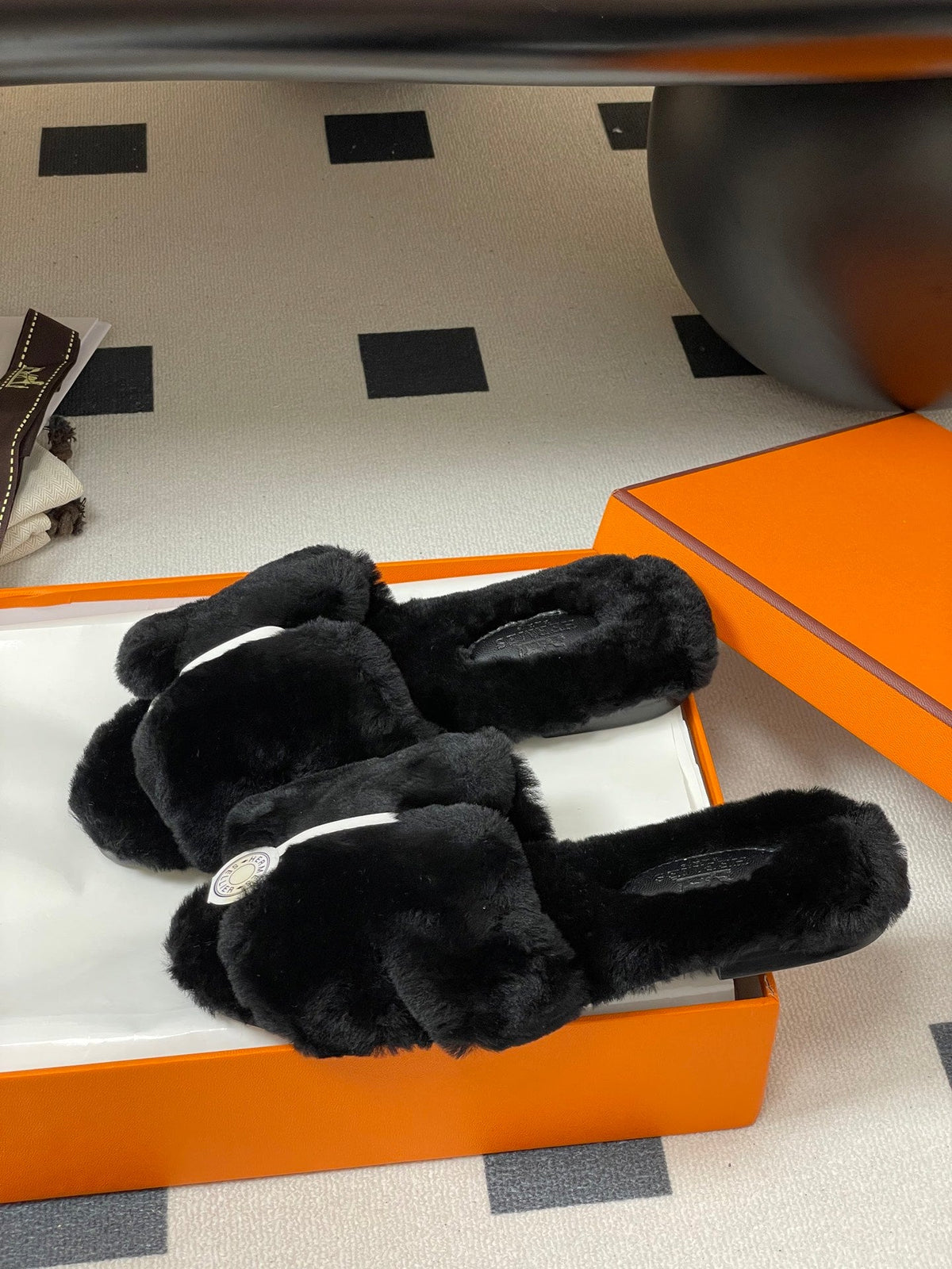 Hermes Oran Sandal Black Wool 173400