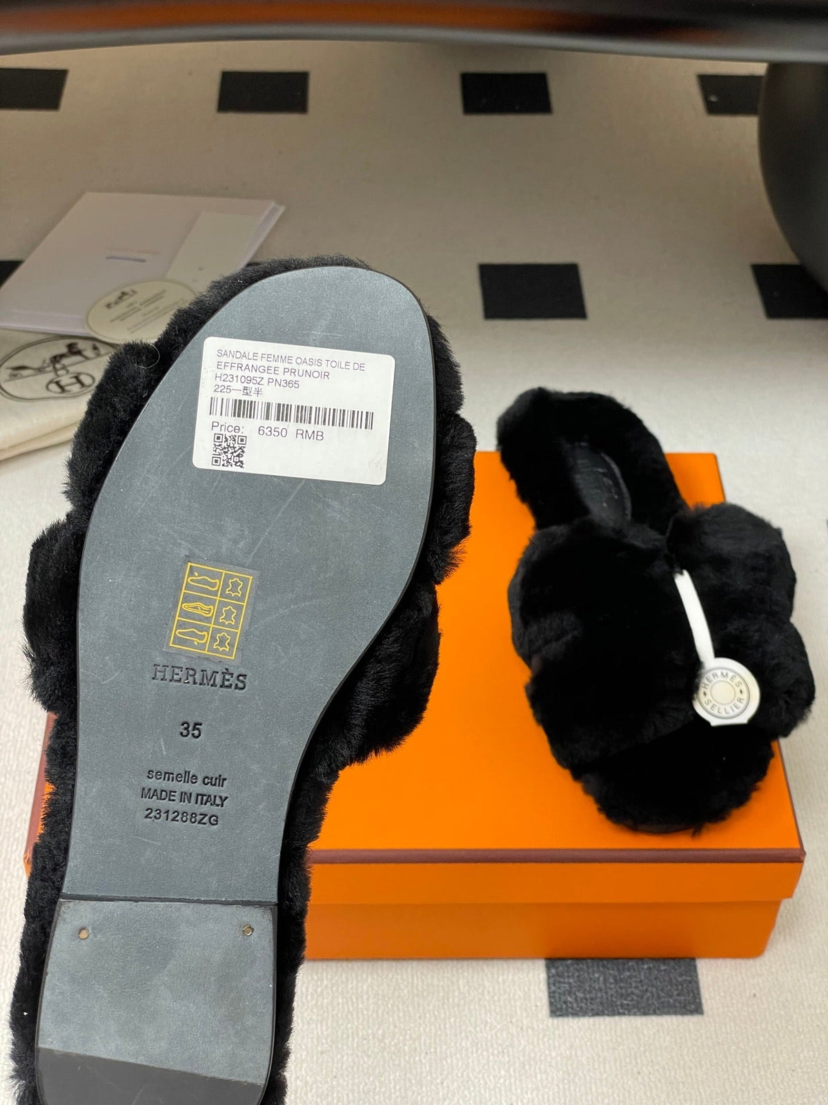 Hermes Oran Sandal Black Wool 173400