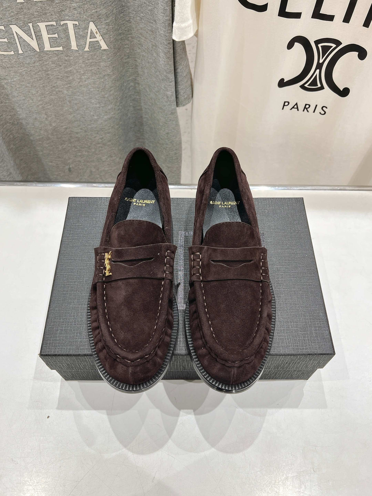 YSL 25 Loafer Brown Black Cowhide Suede 173109