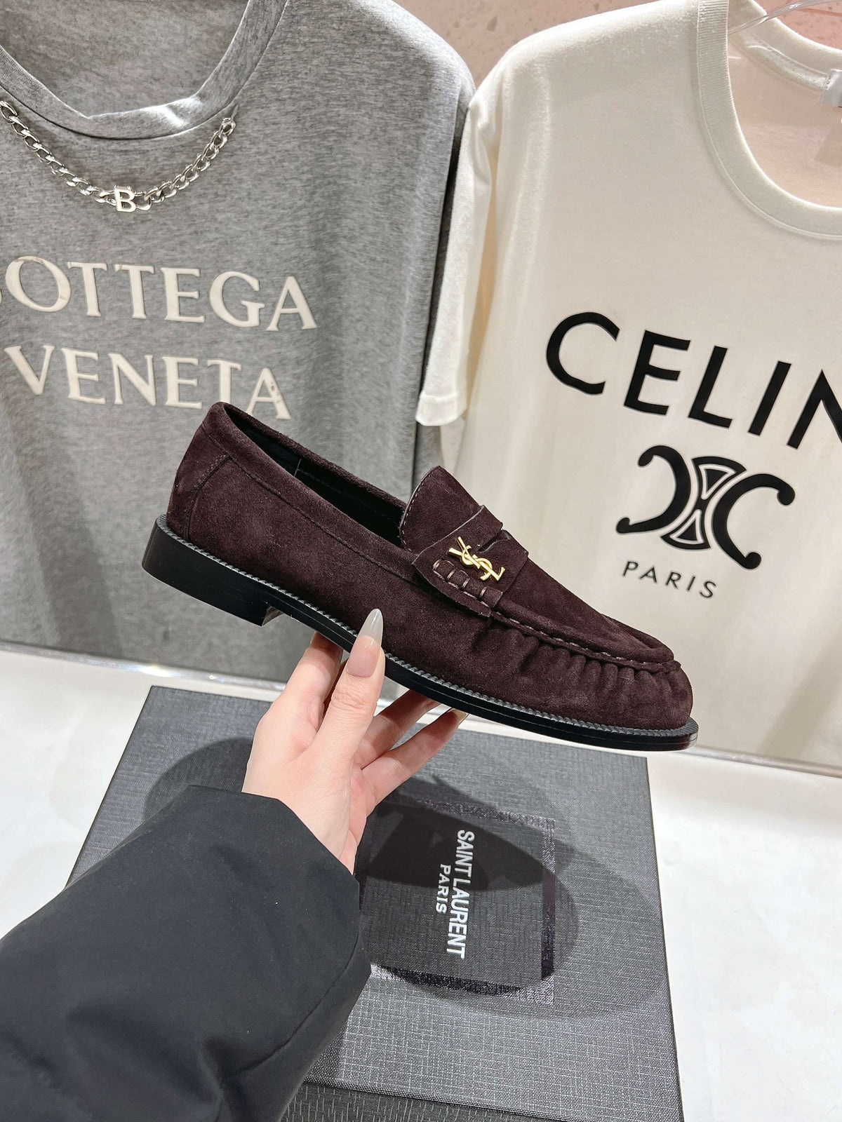YSL 25 Loafer Brown Black Cowhide Suede 173109